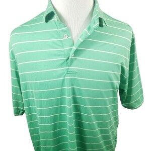 Peter Millar Shirt Mens Large  Summer Comfort Polo Golf Green Striped Bank Logo